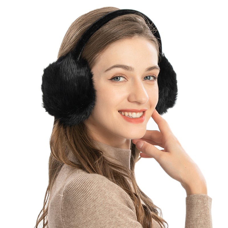 ZLYC Womens Girls Winter Fashion Adjustable Faux Fur EarMuffs Ear Warmers, Black - Image 2
